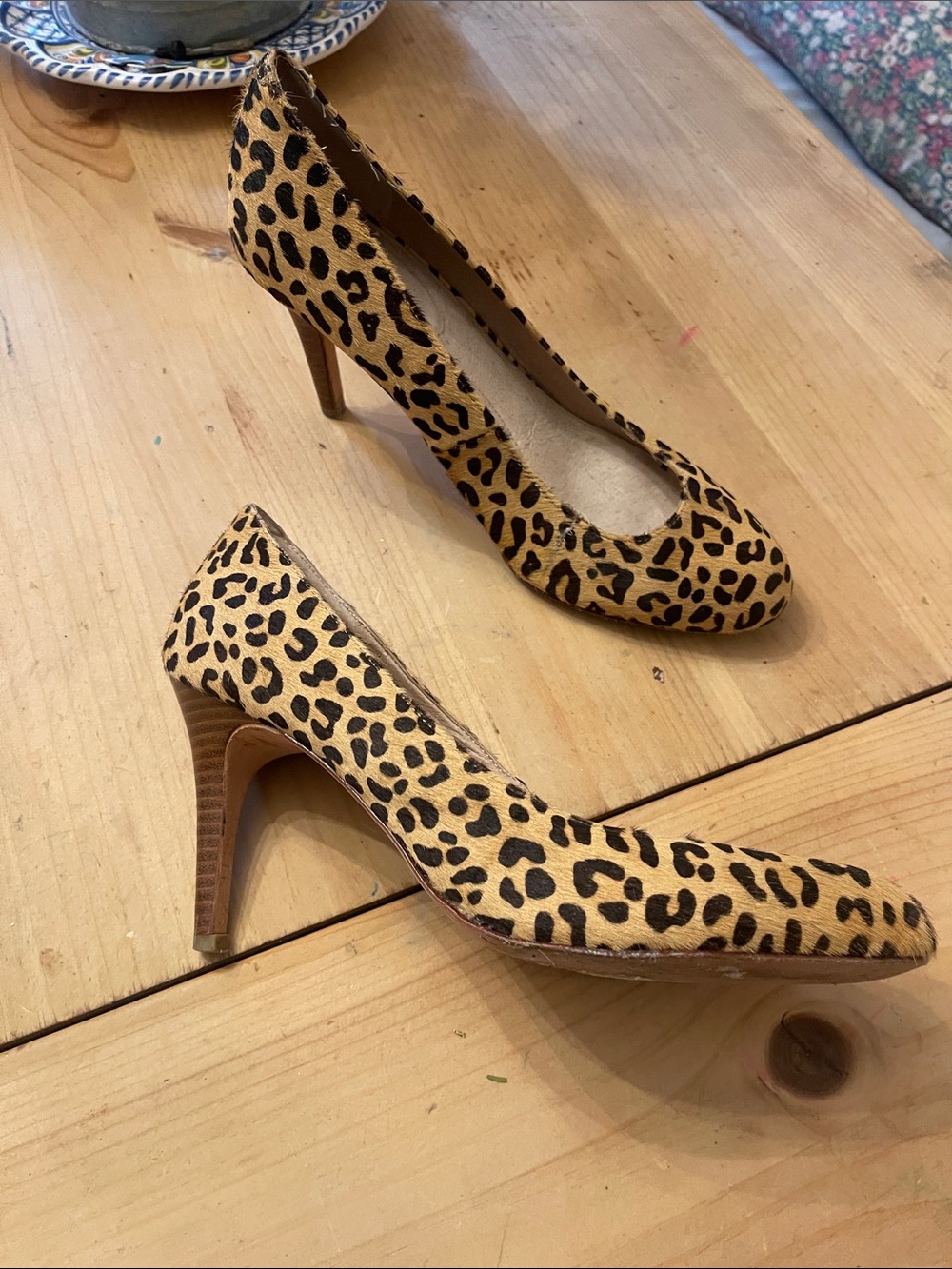 Lands' End Leopard Print Pointed-Toe Mid Heel Pumps - Tan/Black